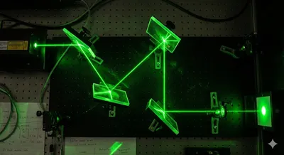 Green Laser Refracting Through Mirrors