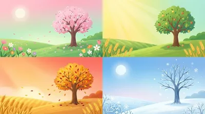 Four Seasons Landscape Illustration