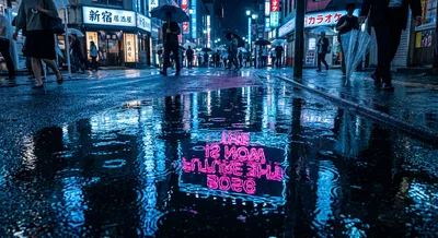 Neon Reflection in Tokyo Puddle